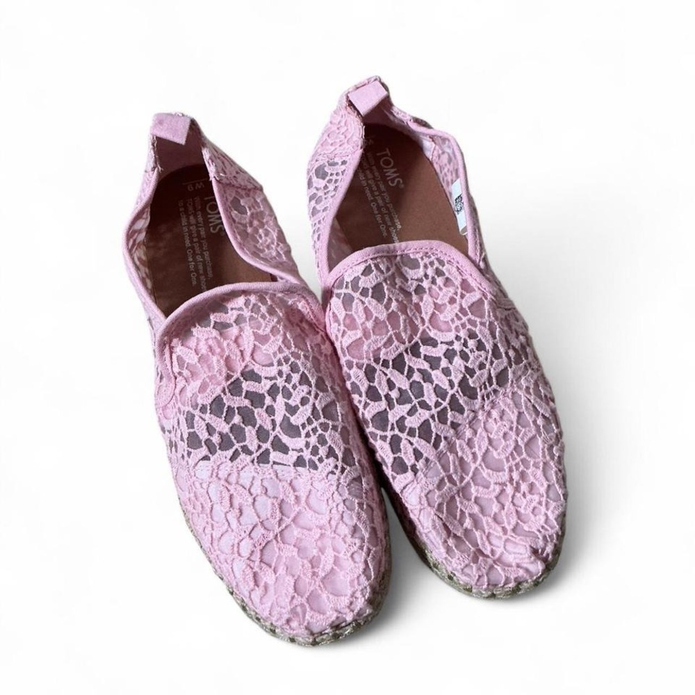 TOMS Pink Floral Lace Alpargata Espadrille Slip‎ On Shoes Womens 9 1000051217
